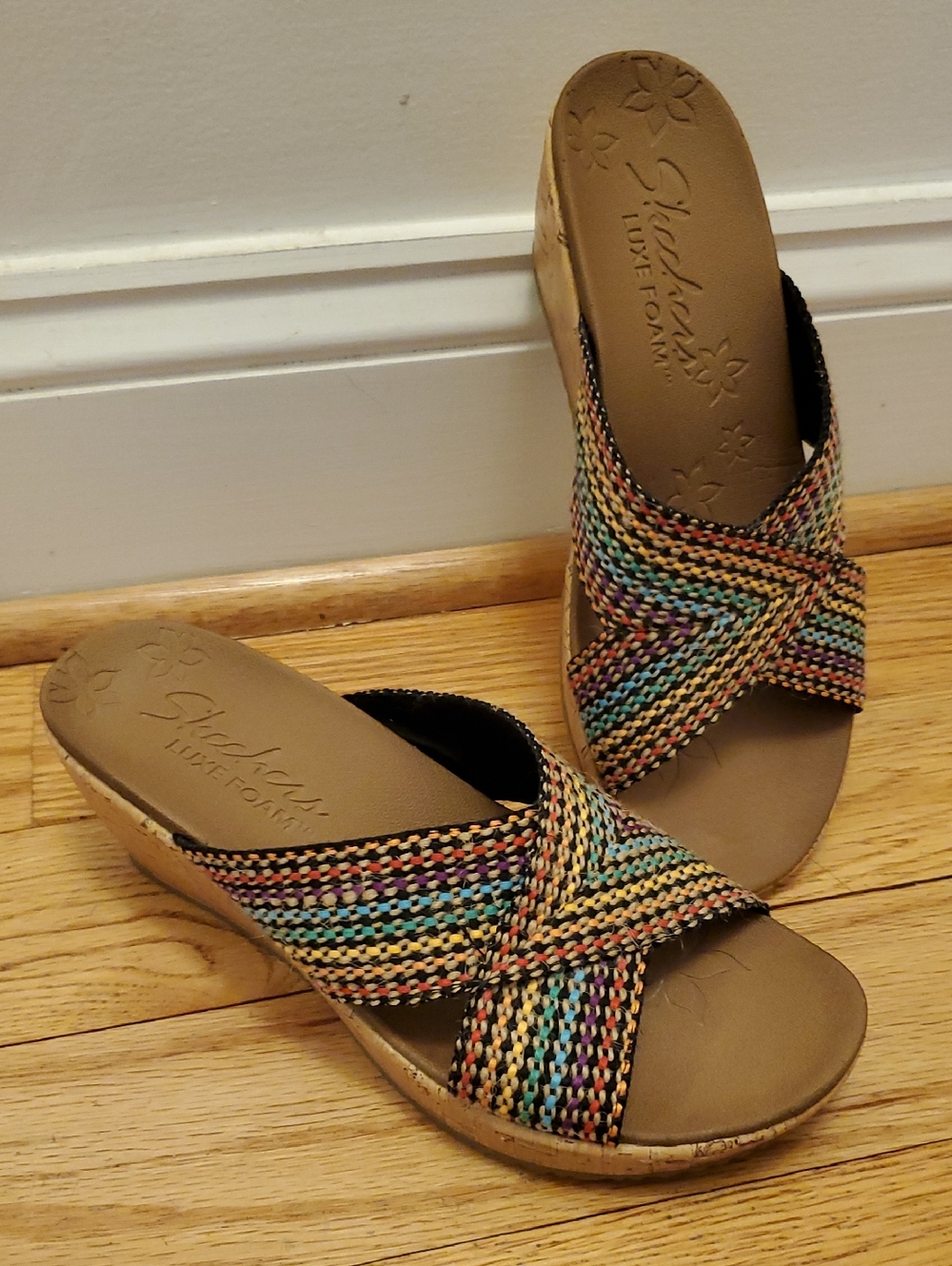 Skechers Woven Multicolor Crisscross Slide Sandals